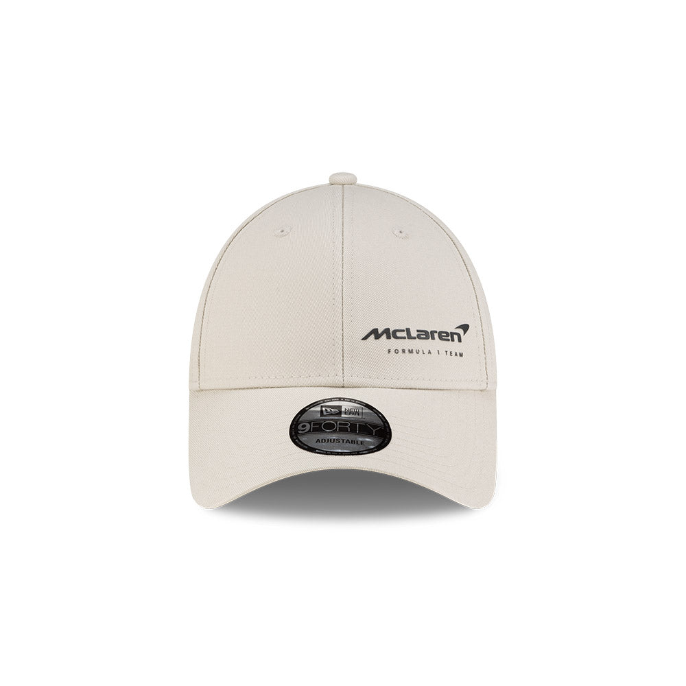 McLaren F1 Racing Hat - Essential Stone White 9Forty Formula 1 Snapback Cap - New Era